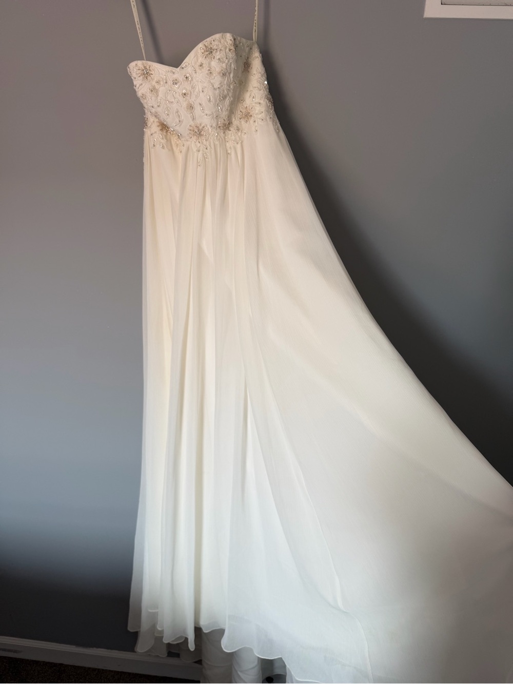 Ivory Beaded Strapless Wedding Gown with Floral Embroidery
